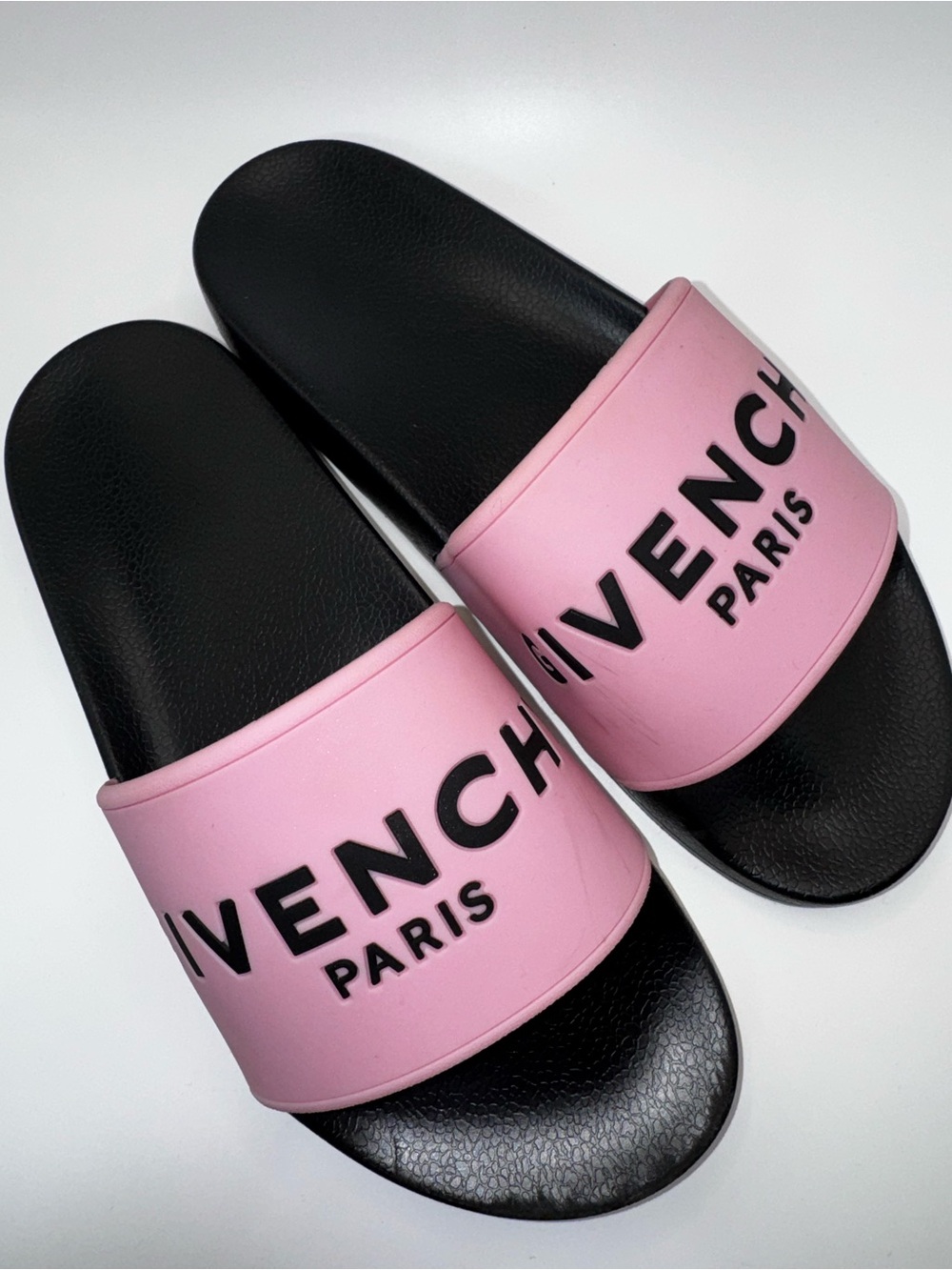 Givenchy Pink Logo Slide Sandals with Black Footbed